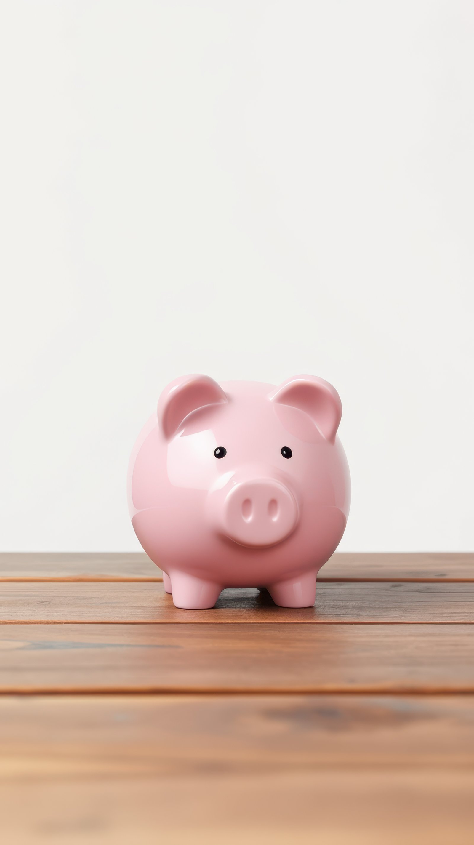 Piggy bank on wooden table with soft background inviting savings and financial planning